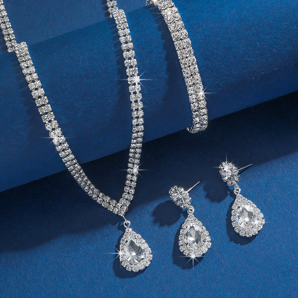 3 piece Rhinestone Earrings, Necklace and Bracelet Set for Pageant, Wedding, Quincenera, Engagement, etc.