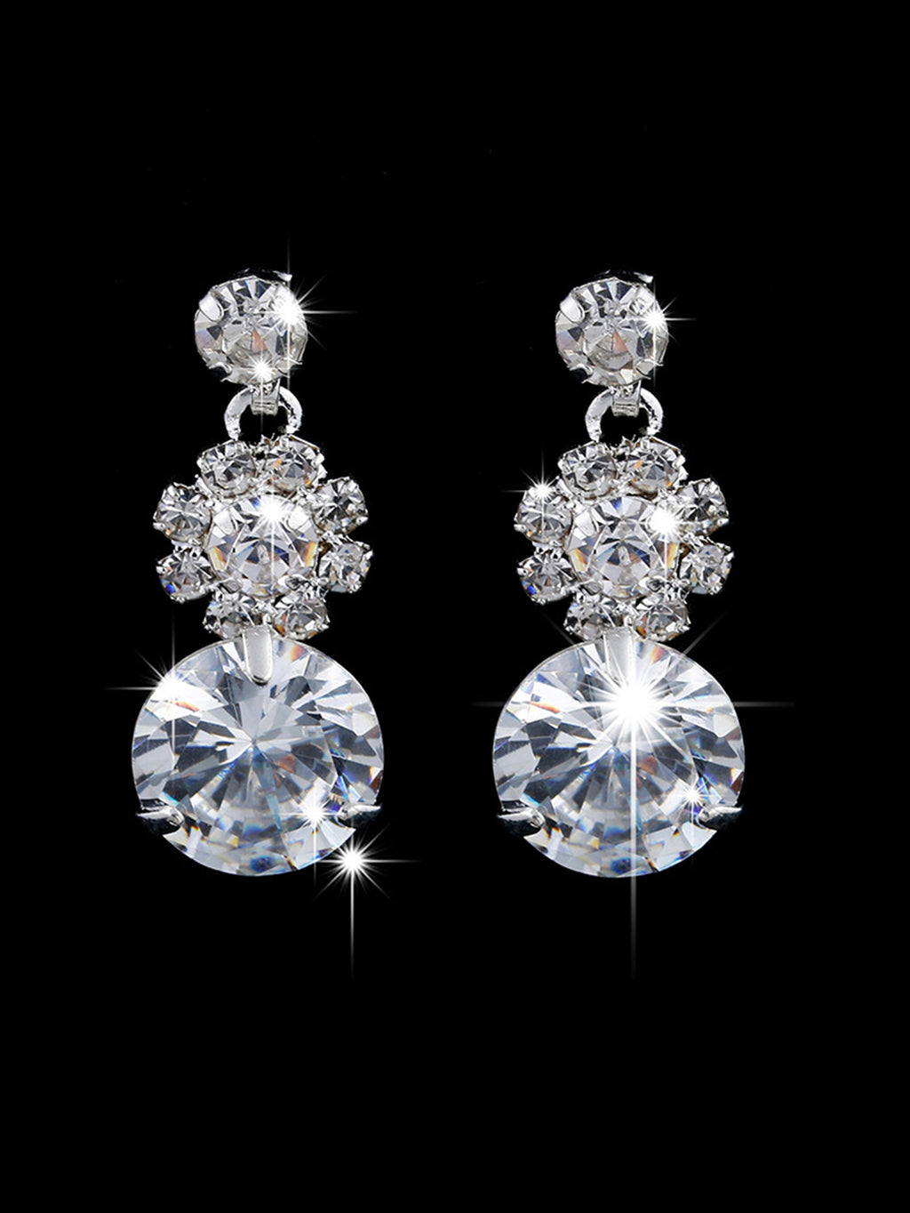 Two Piece Round Rhinestone Earrings and Necklace Set for Wedding, Pageant, Quinceanera, etc.