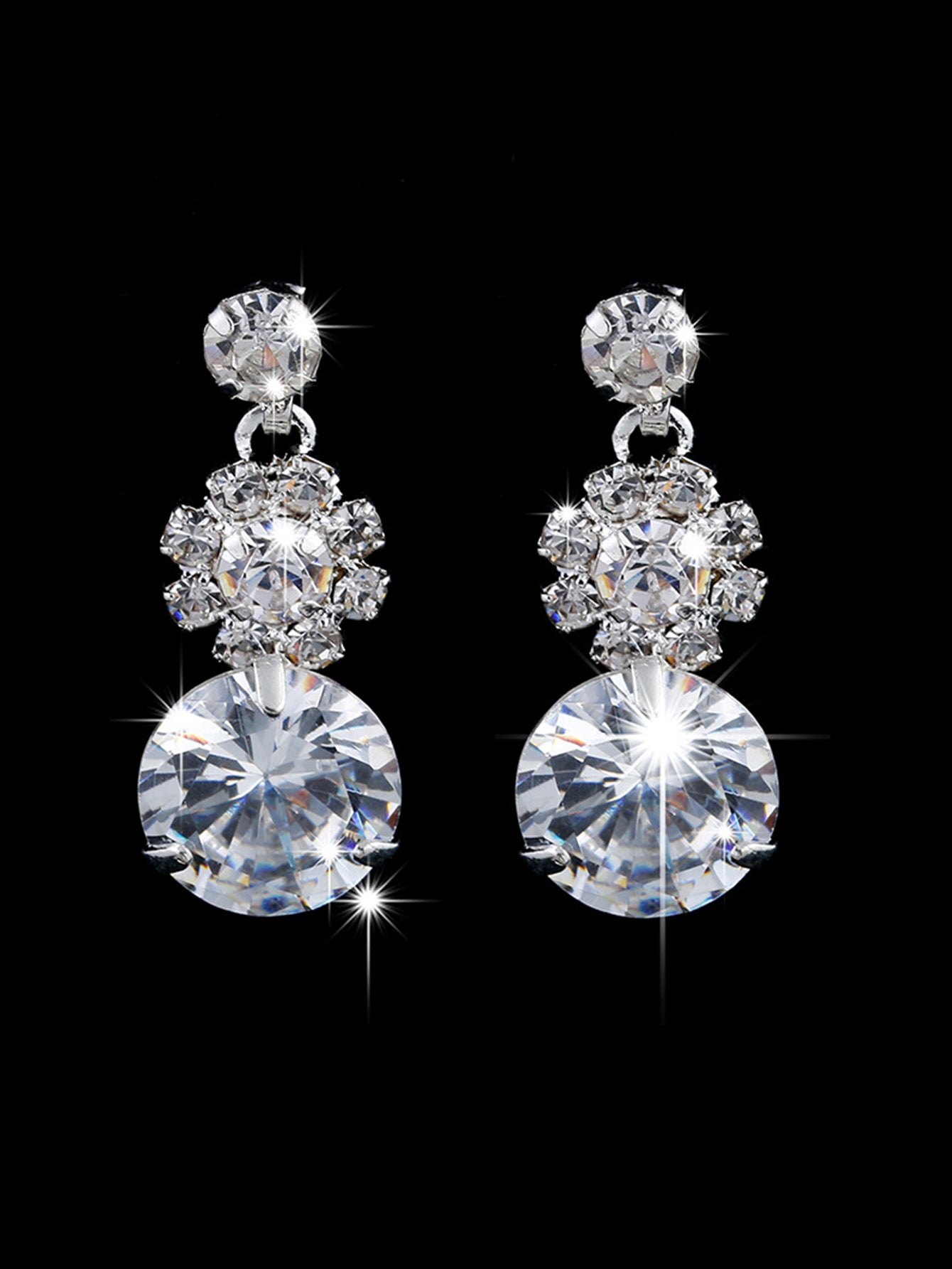Two Piece Round Rhinestone Earrings and Necklace Set for Wedding, Pageant, Quinceanera, etc.