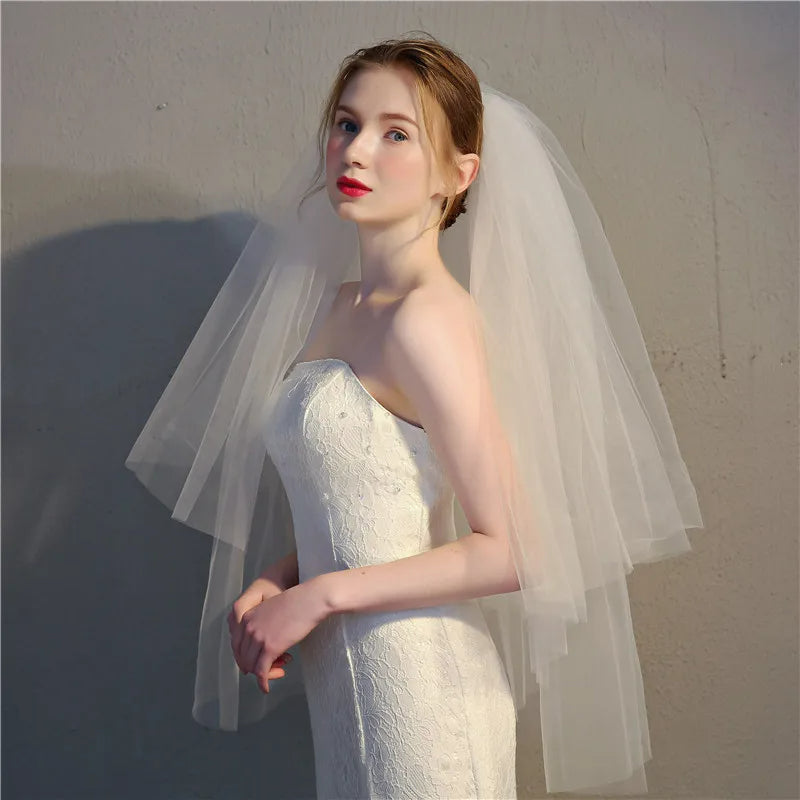 White or Ivory Two Layer Bridal Veil