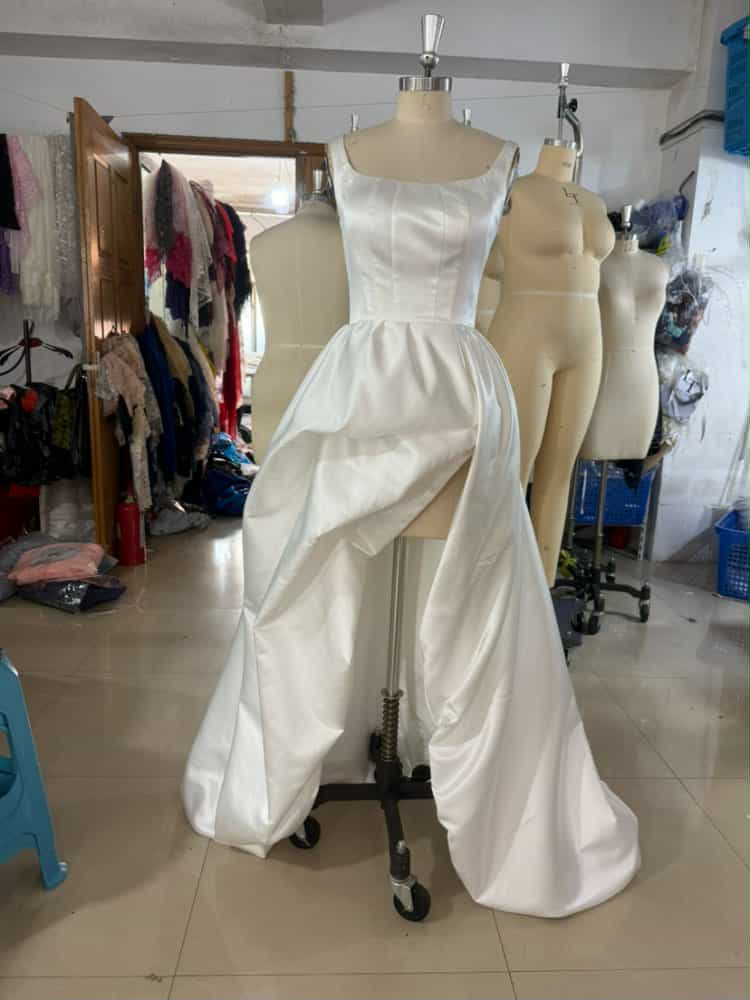 Sleeveless Satin Hi-Lo Wedding Dress