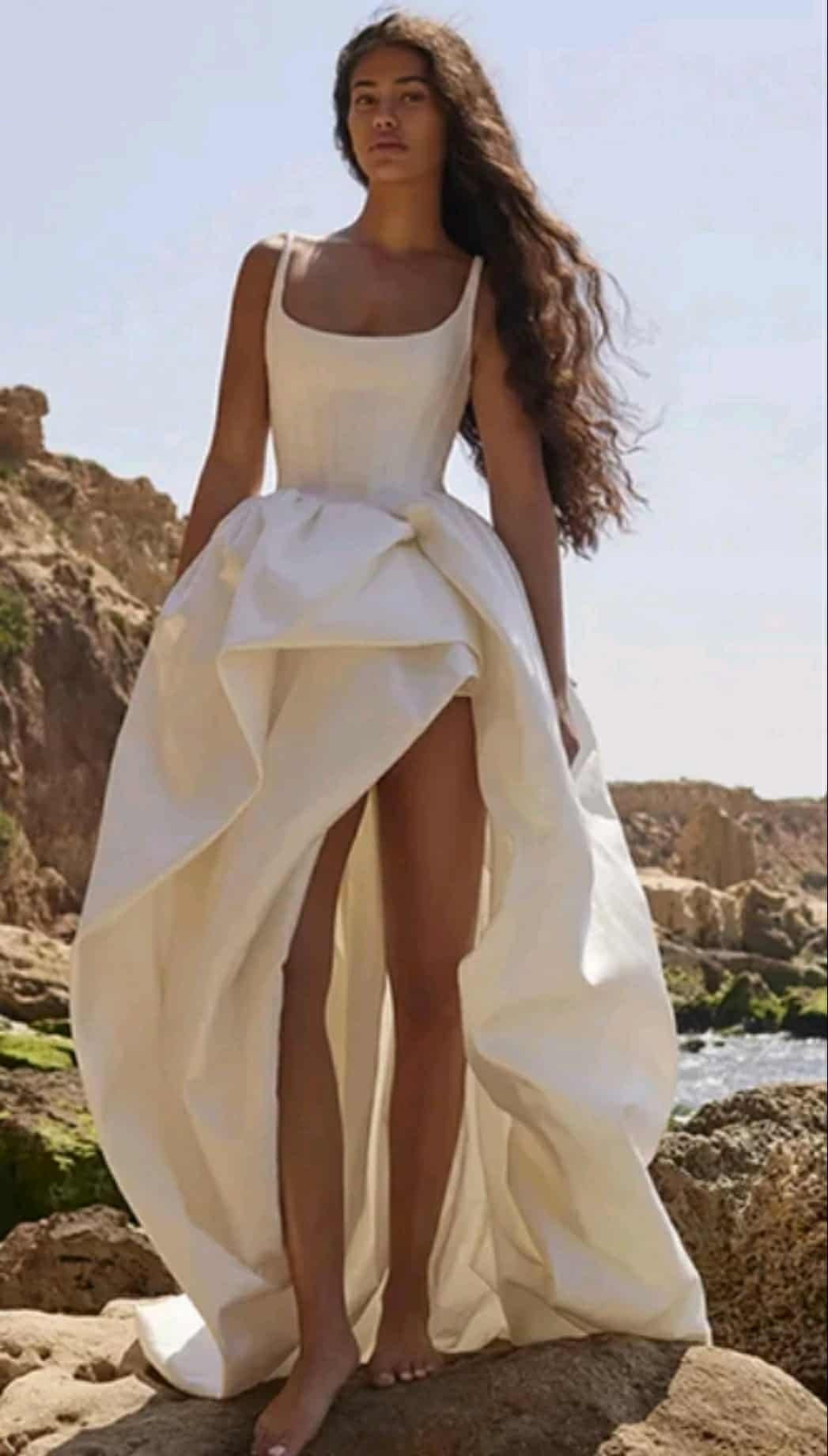 Sleeveless Satin Hi-Lo Wedding Dress