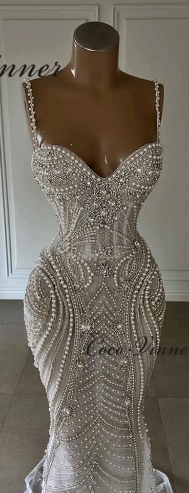 Fully Beaded Spaghetti Strap Gown - Free Custom Sizing