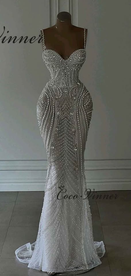 Fully Beaded Spaghetti Strap Gown - Free Custom Sizing