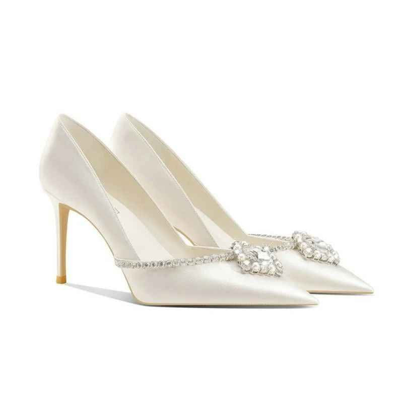 White Satin Bridal Shoes with Rhinestone Detail