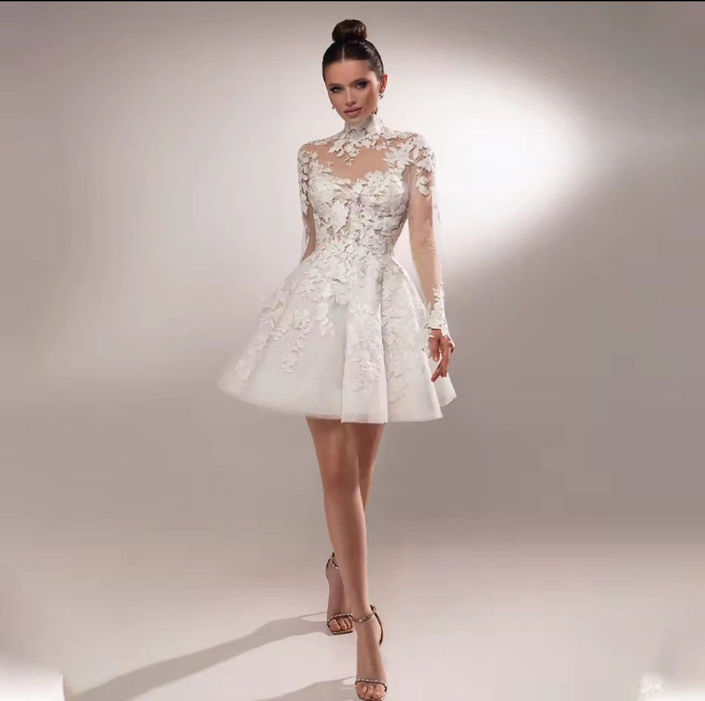 Short Lace Wedding Dress with Long Sleeves