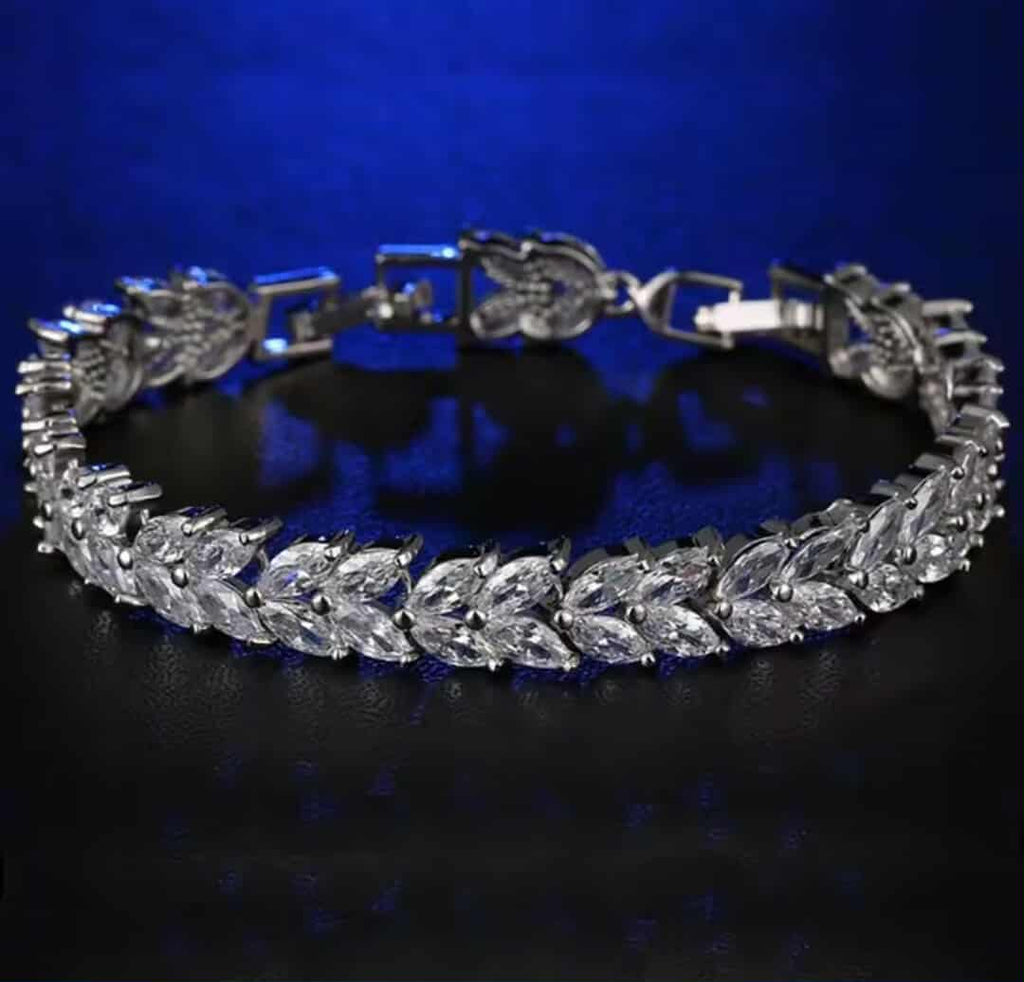 Cubic Zirconia Pierced Earrings and Bracelet Set