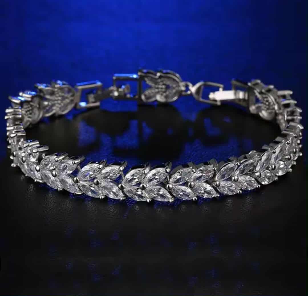 Cubic Zirconia Pierced Earrings and Bracelet Set