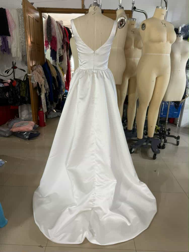 Sleeveless Satin Hi-Lo Wedding Dress