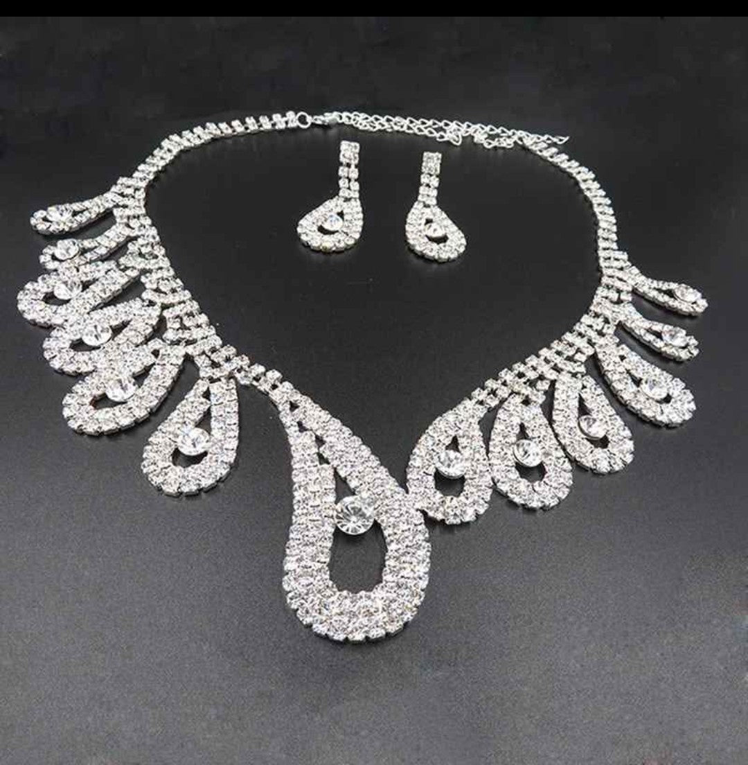 Rhinestone Two Piece Necklace and Earrings Set