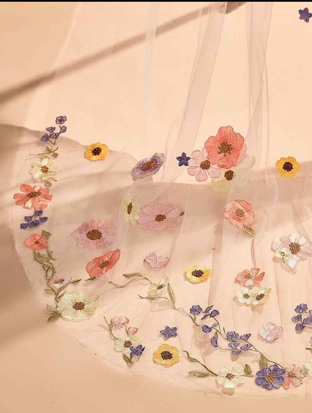 Long Pastel Flower Veil - White or Ivory (90 inches)