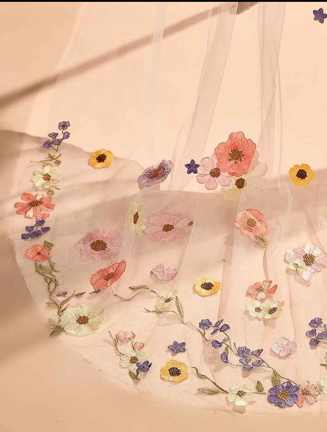Long Pastel Flower Veil - White or Ivory (90 inches)