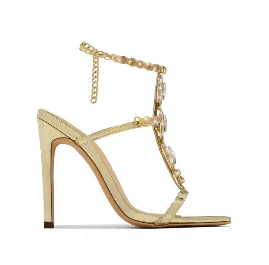Rhinestone High Heels - Silver or Gold Metallic, and Black