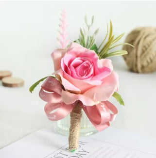 Light Pink Wrist Corsage and Boutonniere Set