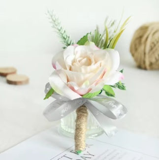 Pink Blush Wrist Corsage and Boutonniere Set