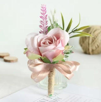 Baby Pink Wrist Corsage and Boutonniere Set