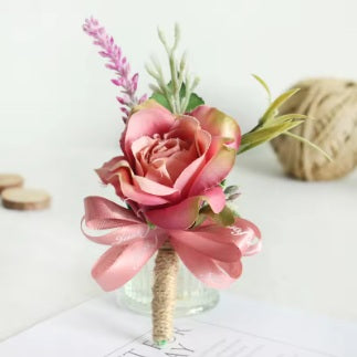 Mauve Pink Wrist Corsage and Boutonniere Set