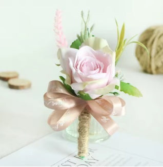 Light Pink Center Wrist Corsage and Boutonniere Set