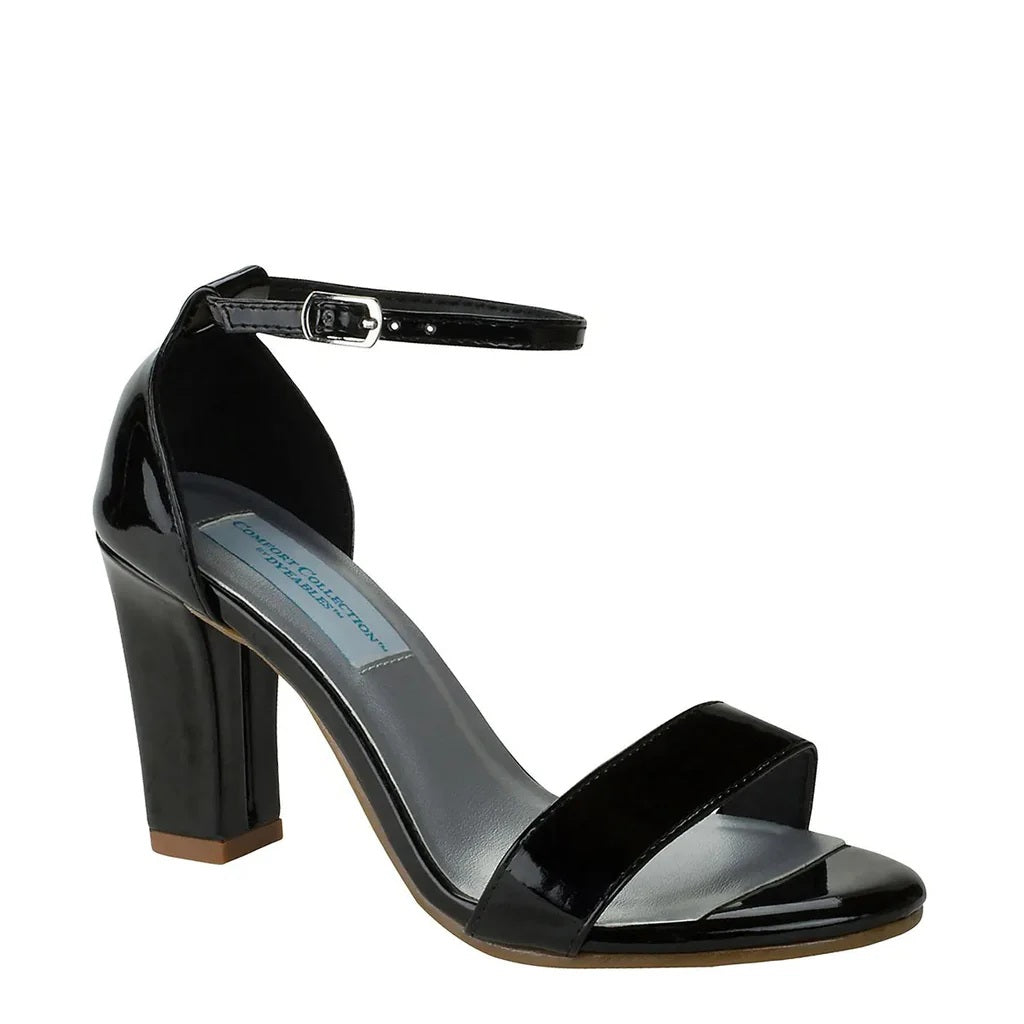 Maddox by Dyeables Block Heel Sandal - White Satin, Black Patent, Nude Patent and Pewter Mirror