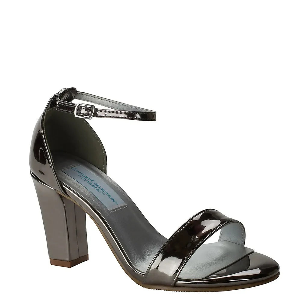 Maddox by Dyeables Block Heel Sandal - White Satin, Black Patent, Nude Patent and Pewter Mirror