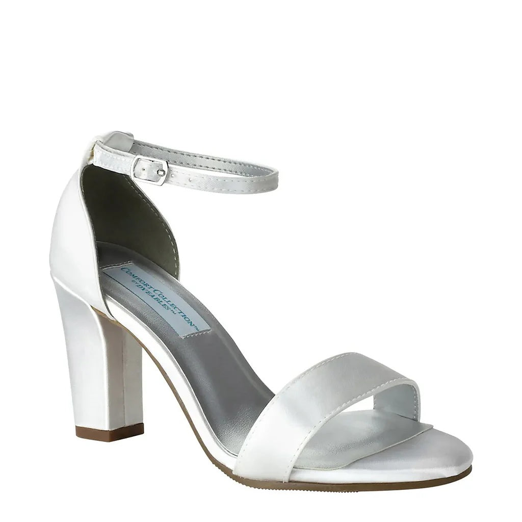 Maddox by Dyeables Block Heel Sandal - White Satin, Black Patent, Nude Patent and Pewter Mirror