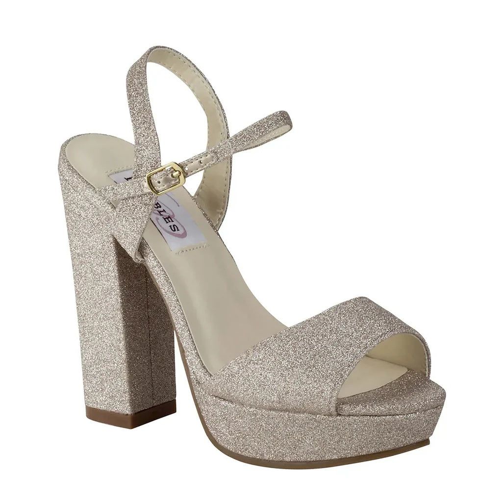 Whitta Platform Dress Sandals - Silver Glitter, White Crepe, Nude Patent or Champagne Glitter