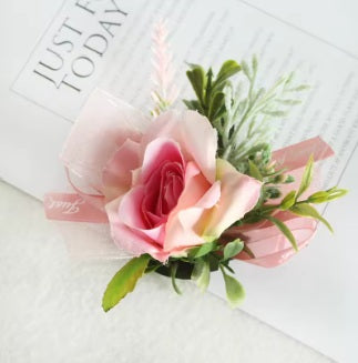 Light Pink Wrist Corsage and Boutonniere Set