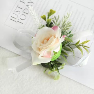 Pink Blush Wrist Corsage and Boutonniere Set