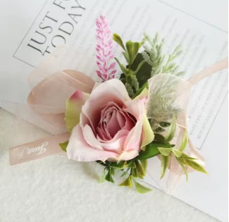 Baby Pink Wrist Corsage and Boutonniere Set