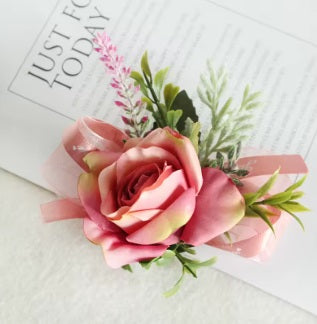 Mauve Pink Wrist Corsage and Boutonniere Set