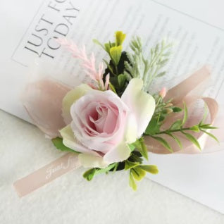 Light Pink Center Wrist Corsage and Boutonniere Set
